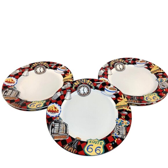 Sakura Roadside By Sue Zipkin 1993 Stoneware Dinner Plates Set Of 5 Retro Route - Picture 1 of 8